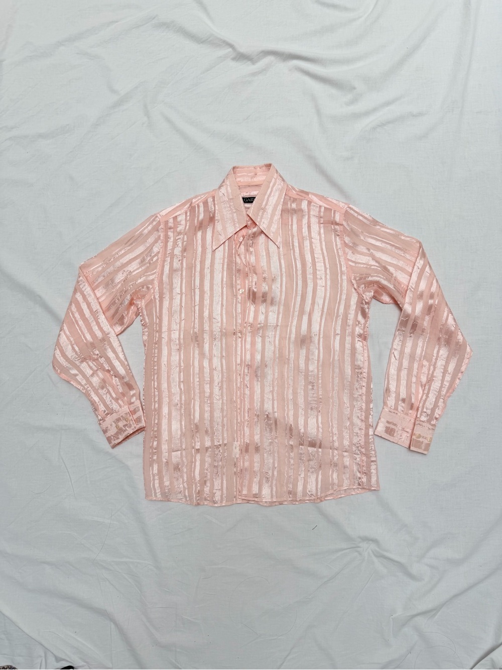 Light Pink Satin Stripe Button-Up Shirt